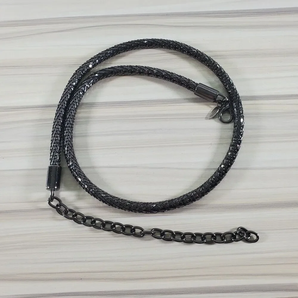 32W Snake Chain Gunmetal Belt Made in Italy Metallic Metal Silver Scales